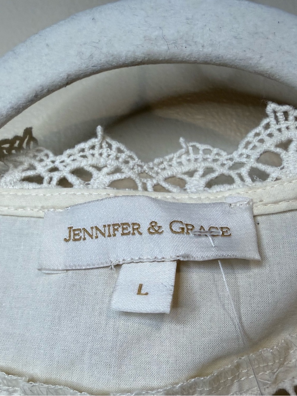 Jennifer & Grace Romantic Eyelet Embroidered Short Sleeve Tie Front Blouse L - Picture 3 of 9